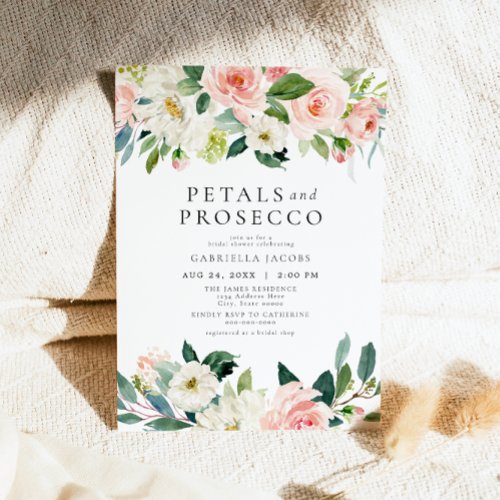 Elegant Blush Petals  Prosecco Bridal Shower Invitation