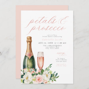 Elegant Blush Petals & Prosecco Bridal Shower Invitation