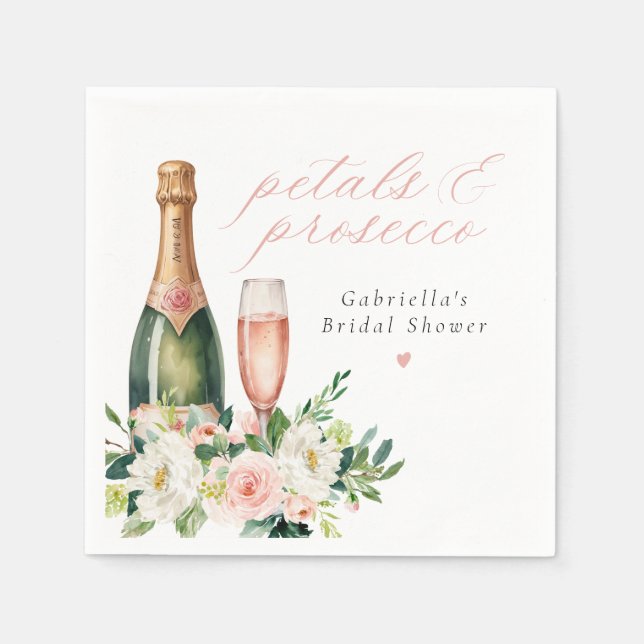 Elegant Blush Petals & Prosecco Bridal Shower Napkins (Front)