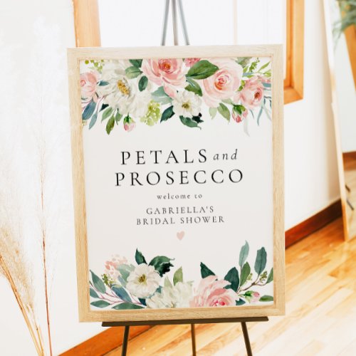 Elegant Blush Petals  Prosecco Bridal Shower Poster