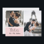 Elegant Blush Pink 2 Photo Collage Wedding Thank You Card<br><div class="desc">Wedding thank you card with 2 images and a space for a message.</div>
