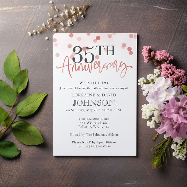 Elegant Blush Pink 35th Wedding Anniversary Invitation (Creator Uploaded)