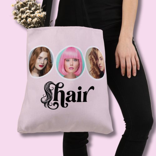 Elegant Blush Pink 3 Photo Hair Stylist Salon Tote Bag