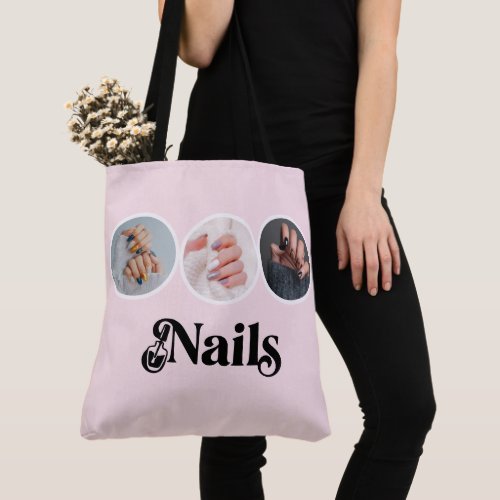 Elegant Blush Pink 3 Photo Nail Stylist Salon Tote Bag
