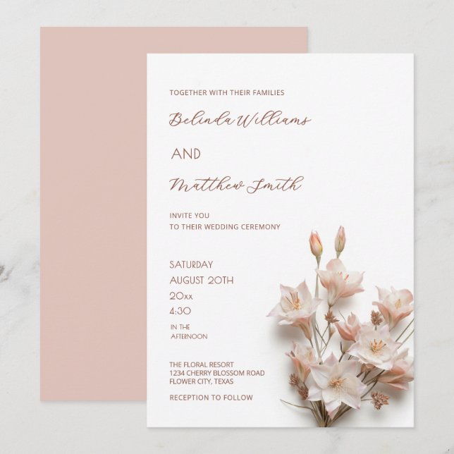 Elegant Blush Pink 3D Flowers  Invitation (Front/Back)