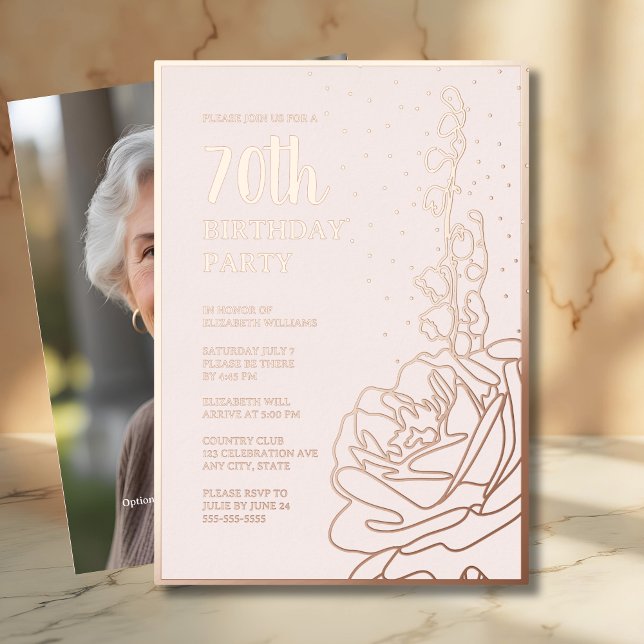 Elegant Blush Pink 70th Custom Birthday Party  Foil Invitation (Creator Uploaded)