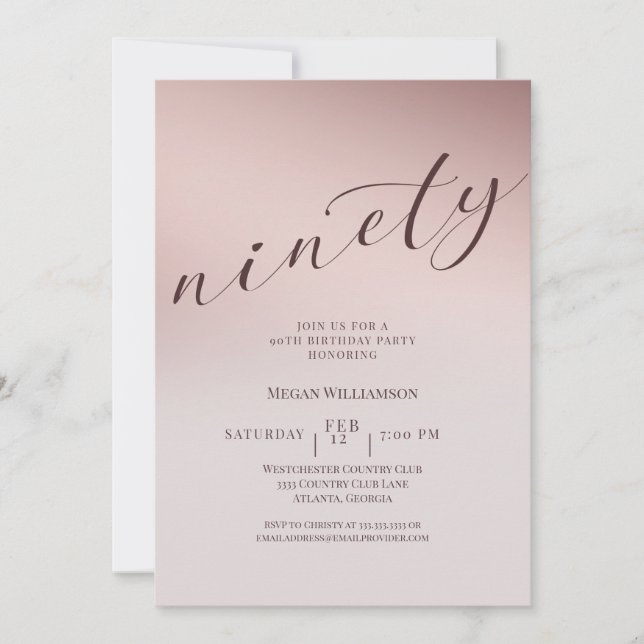 Elegant Blush Pink 90th Birthday Party Invitation (Front)