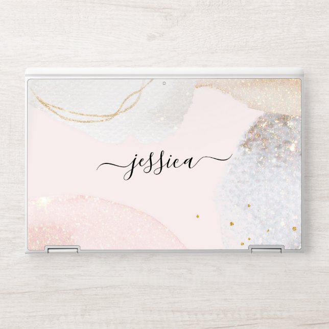 Elegant blush pink abstract shapes script name HP  Laptop Skin (Front)