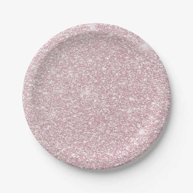 Elegant blush pink abstract trendy girly glitter paper plates (Front)