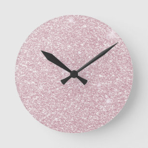 Elegant blush pink abstract trendy girly glitter round clock