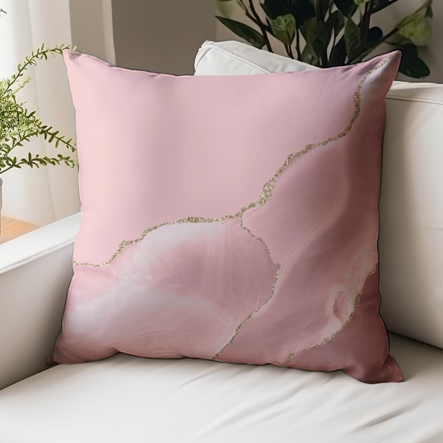 Elegant Blush Pink Agate Gold Glitter Throw Pillow (Creator Uploaded)