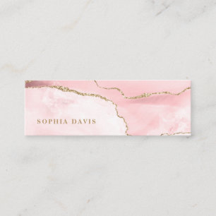 Elegant Blush Pink Agate with Faux Gold Mini Business Card