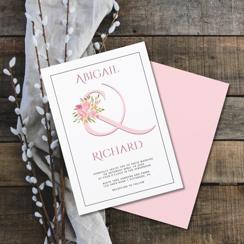 Elegant blush pink ampersand pink roses wedding invitation