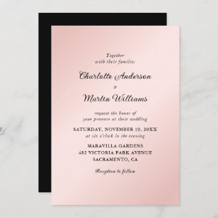 Elegant Blush Pink and Black Minimalist Wedding Invitation