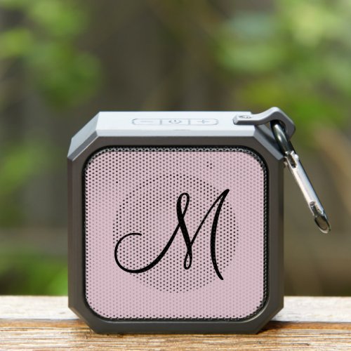 Elegant Blush Pink and Black Script Monogram Bluetooth Speaker