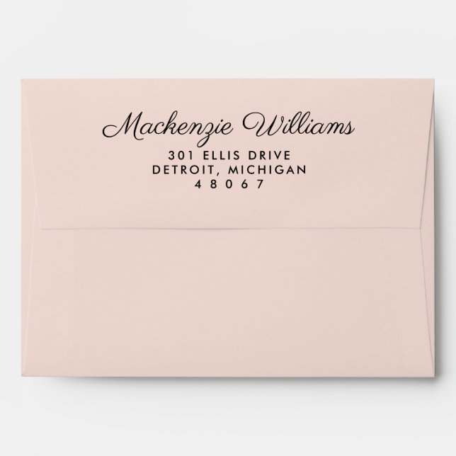 Elegant Blush Pink and Black Stripes Wedding Envelope (Back (Top Flap))