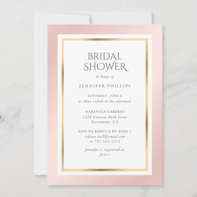 Elegant Blush Pink and Gold Bridal Shower Invitation (Front)