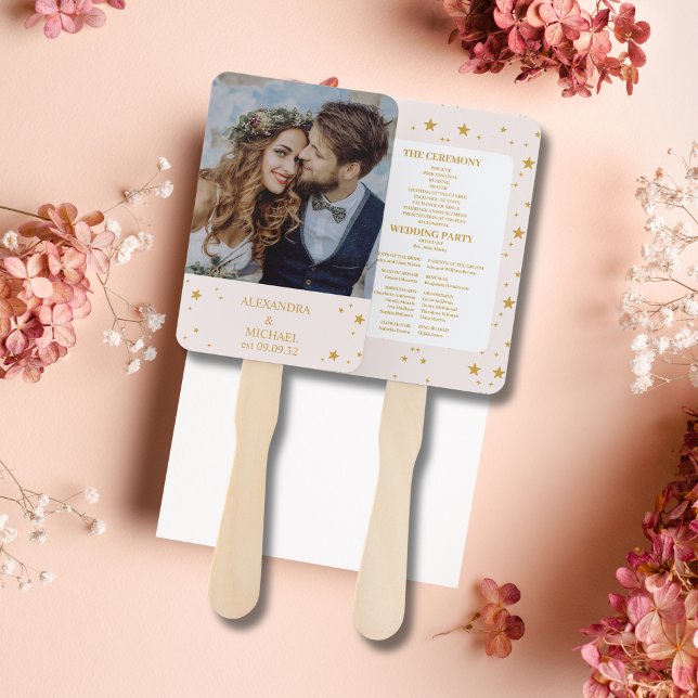 Elegant Blush Pink and Gold Celestial Wedding Hand Fan (Creator Uploaded)