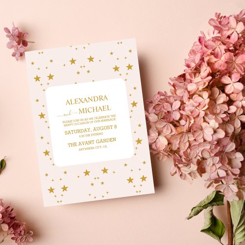 Elegant Blush Pink and Gold Celestial Wedding Invitation