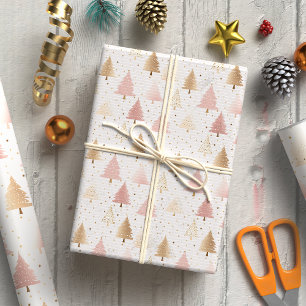 Elegant Blush Pink and Gold Christmas Tree Wrapping Paper
