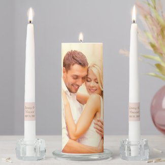 Elegant Blush Pink and Gold Custom Wedding Photo Unity Candle Set
