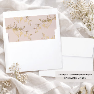 Elegant Blush Pink and Gold Foil Hand-drawn Floral Envelope Liner
