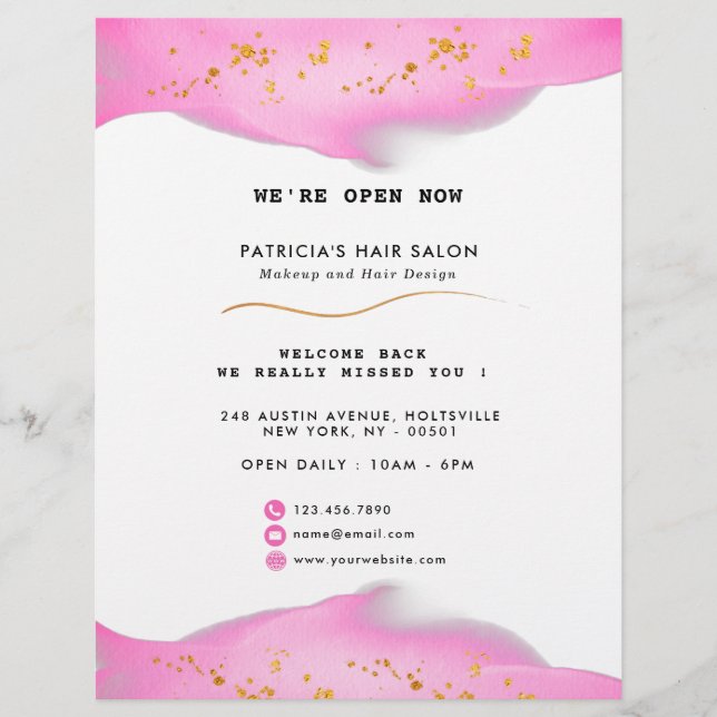 Elegant Blush Pink And Gold Glitter Flyer (Front)