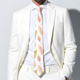 Elegant Blush Pink and Gold Glitter Pampas Grass  Neck Tie