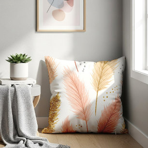 Elegant Blush Pink and Gold Glitter Pampas Grass Throw Pillow