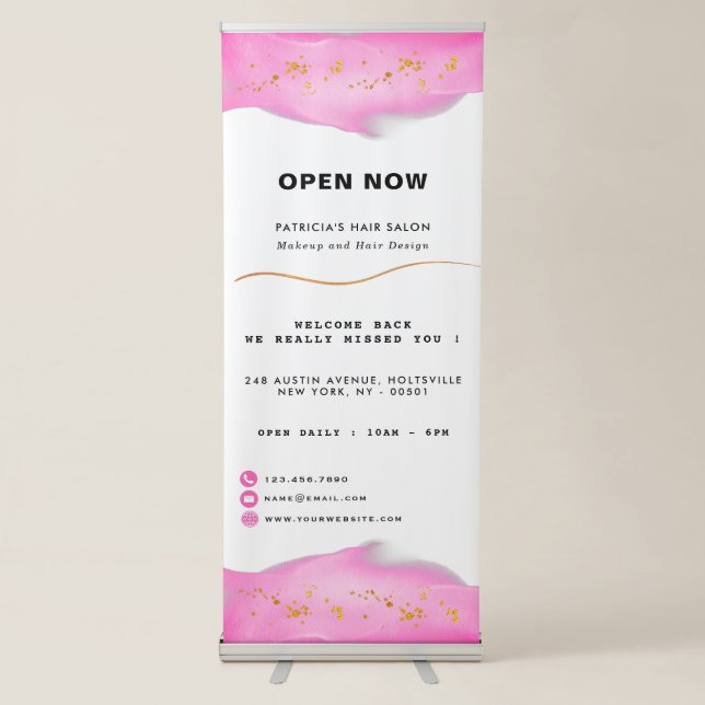 Elegant Blush Pink And Gold Glitter Retractable Ba Retractable Banner (Front)