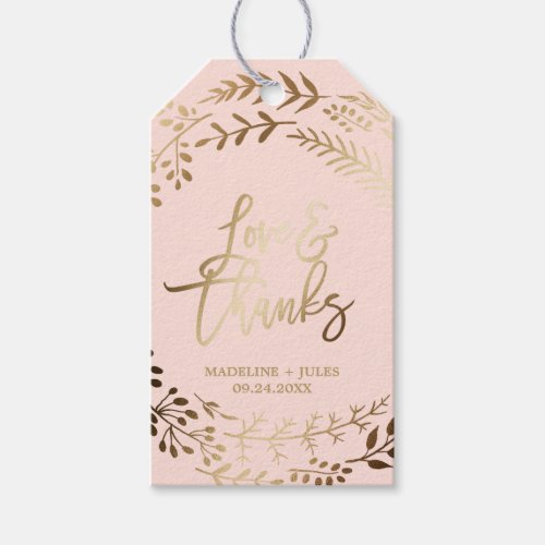Elegant Blush Pink and Gold Love  Thanks Wedding Gift Tags