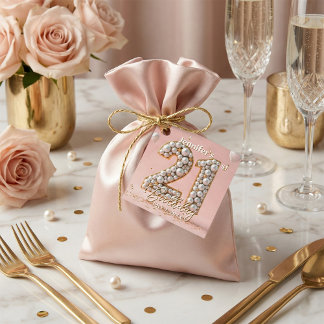 Elegant Blush Pink and Gold Pearls 21st Birthday Favor Tags