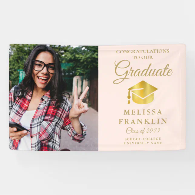 Elegant Blush Pink And Gold Photo Graduation Banne Banner | Zazzle