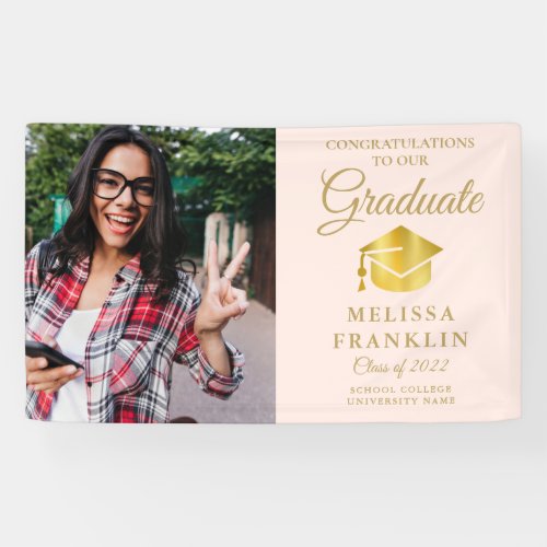 Elegant Blush Pink And Gold Photo Graduation Banner