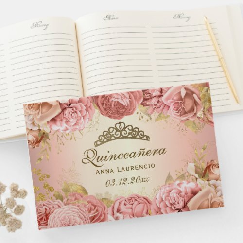 Elegant Blush Pink and Gold Quinceanera Custom Guest Book