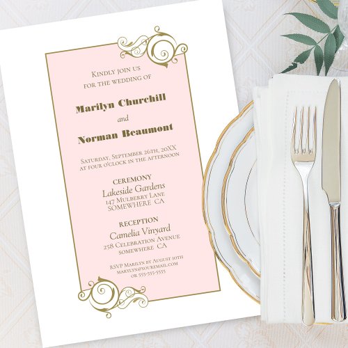 Elegant Blush Pink and Gold Simple Wedding Invitation
