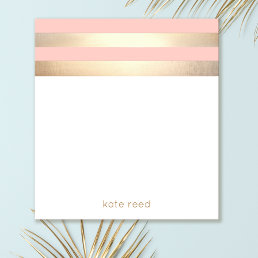 Elegant Blush Pink and Gold Stripes Name Notepad