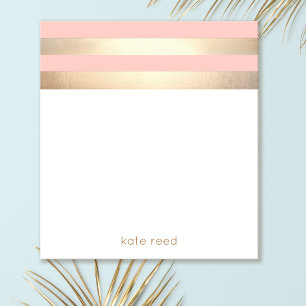 Elegant Blush Pink and Gold Stripes Name Notepad