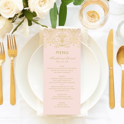 Elegant Blush Pink and Gold Vintage Glam Wedding Menu