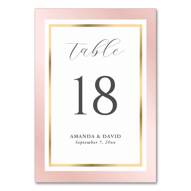 Elegant Blush Pink and Gold Wedding Table Number (Front)