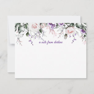 Elegant Blush Pink and Purple Watercolor Floral Note Card