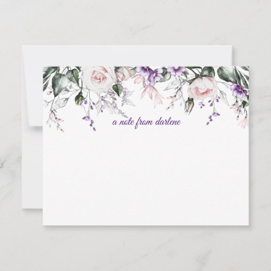 Elegant Blush Pink and Purple Watercolor Floral | Note Card