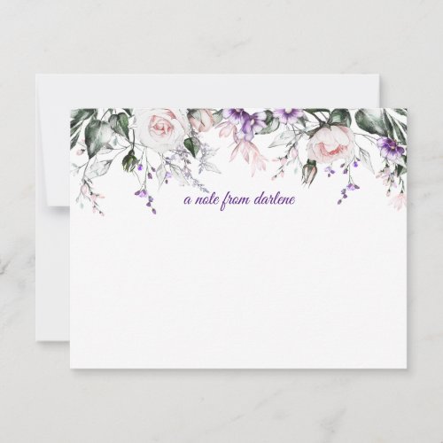 Elegant Blush Pink and Purple Watercolor Floral  Note Card