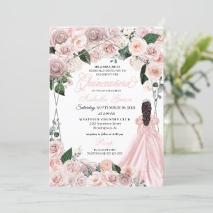 Elegant Blush Pink and Silver Floral Quinceanera I Invitation