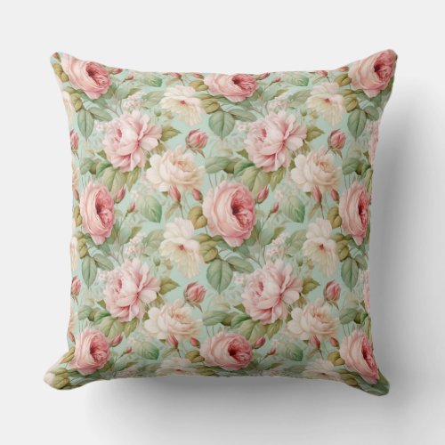 Elegant blush pink and white English roses shabby Throw Pillow