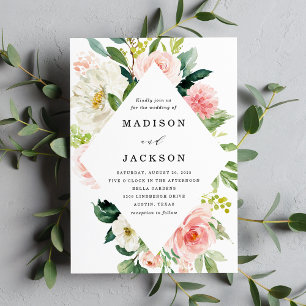 Elegant Blush Pink and White Floral Wedding Invitation