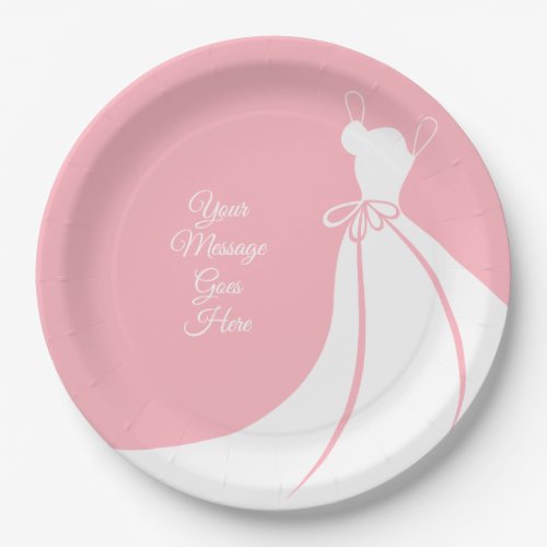 Elegant Blush Pink and White Gown Bridal Shower Paper Plates