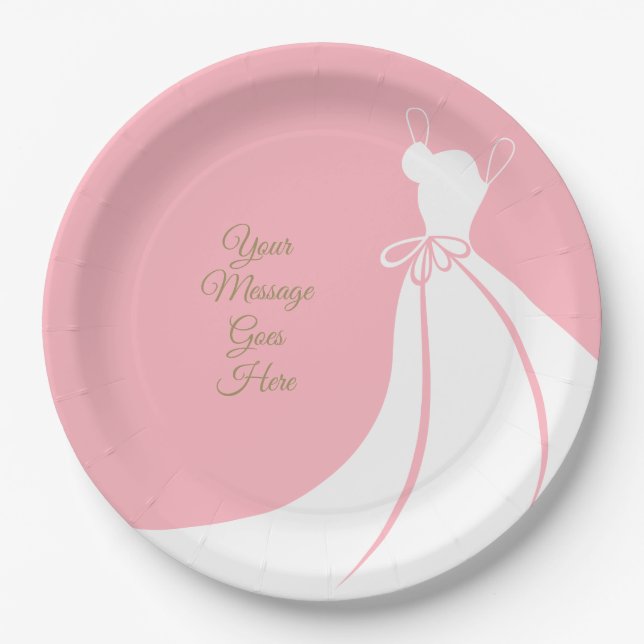 Elegant Blush Pink and White Gown Bridal Shower Paper Plates (Front)