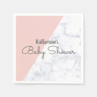 Elegant blush pink and white marble baby shower napkins