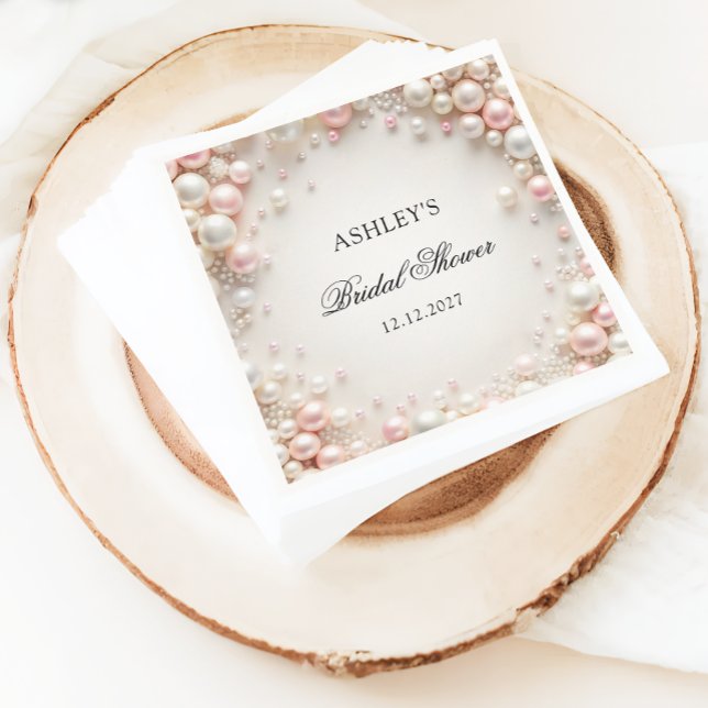 Elegant Blush Pink and White Pearls Bridal Shower Napkins (Creator Uploaded)